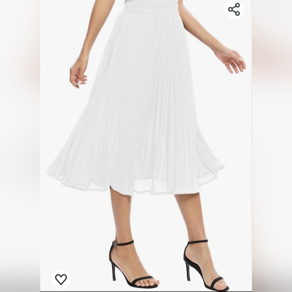 Andi+James Women Pleated Midi Skirt Tulle/Chiffon Pull on WhiteOff/Ivory Medium